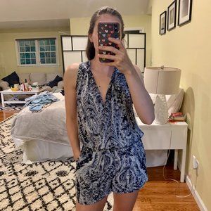 BCBG MAXAZRIA Blue Paisley Print Romper